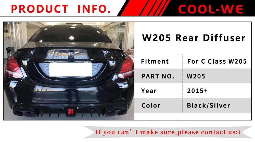 Для Mercedes Benz W205 C Класс задний бампер диффузор с выхлопом C200 C250 C300 C350 C400 C43