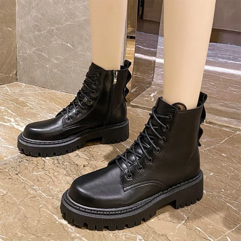 

Women's boots shoes for women2021 platform autumn winter Ankle boots chelsea rubber punk Flat black shoes fashion korean Booties