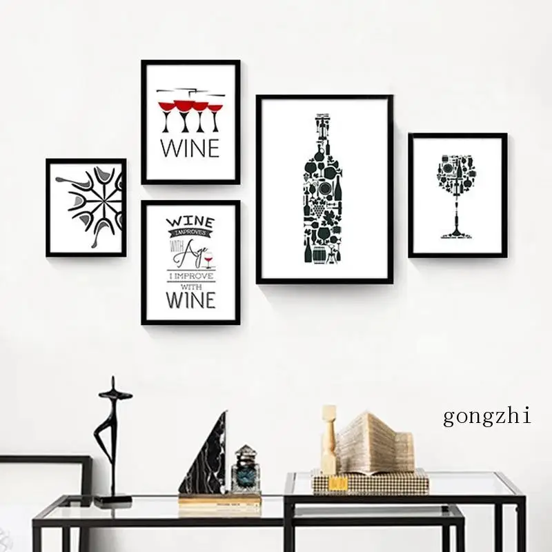 

Wine Quotes Nordic Poster Red Wine Glass Abstract Line Canvas Painting and Prints Bar Wall Art Pictures for Kitchen Home Decor