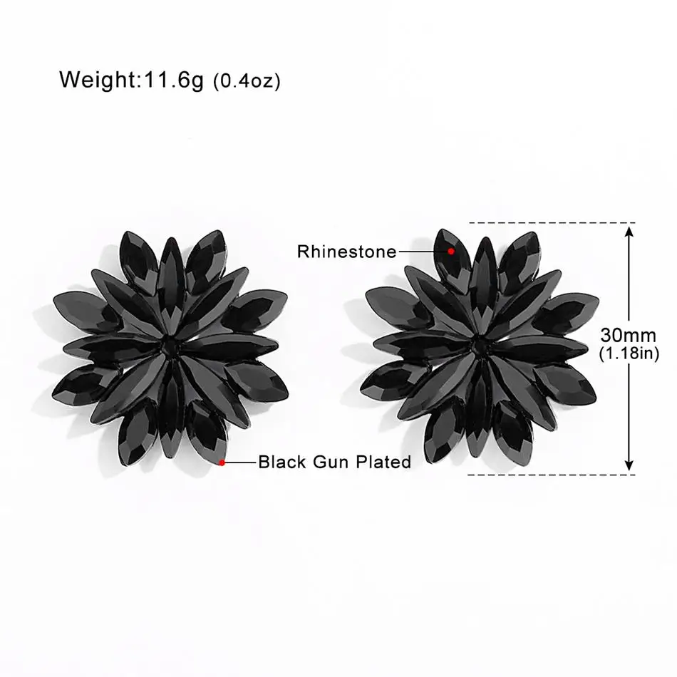 Классические черные серьги-гвоздики Minlover в форме цветка с кристаллами для женщин