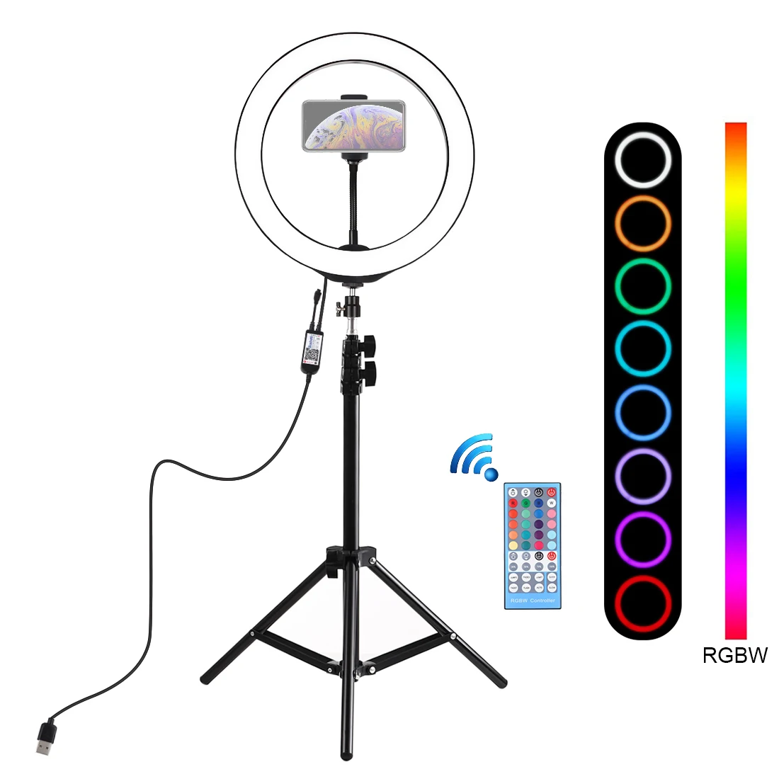 

10" RGB LED Ring Light Bluetooth Dimmable Selfie Lamp with 110cm Tripod Photography Camera Light for Tiktok Makeup Video Youtube