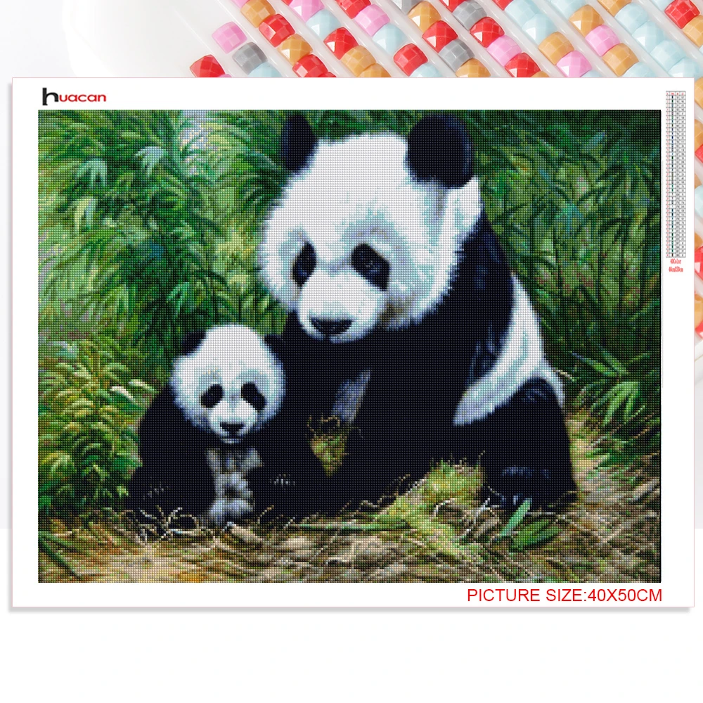 Алмазная живопись Huacan, полностью квадратная Алмазная вышивка с животными, Китайская панда, 5D, сделай сам, мозаика, подарок, стразы, украшение для дома