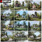 Картина Стразы HOMFUN, алмазная 3d-вышивка Дом, лес, озеро, с декором, для творчества