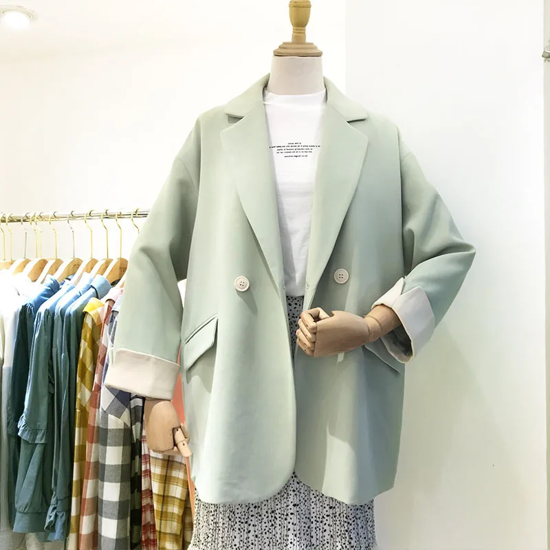 Пиджак женский однотонный с длинным рукавом свободный Повседневный топ