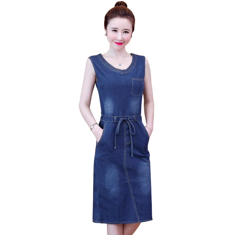 Женское джинсовое платье размера плюс 5XL весеннее из джинсовой ткани на бретелях