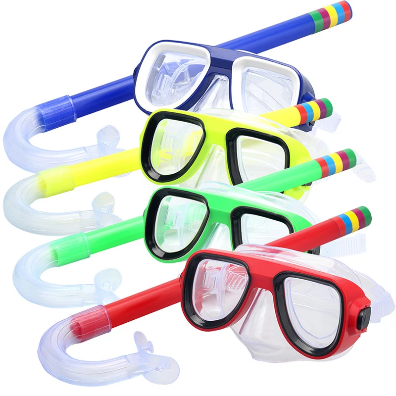 

Hot Sell New Kid Children Diving Snorkeling Mask Swimming Scuba Total Dry Snorkel And Mask Glass Lens PVC 4 Color Diving Glasses