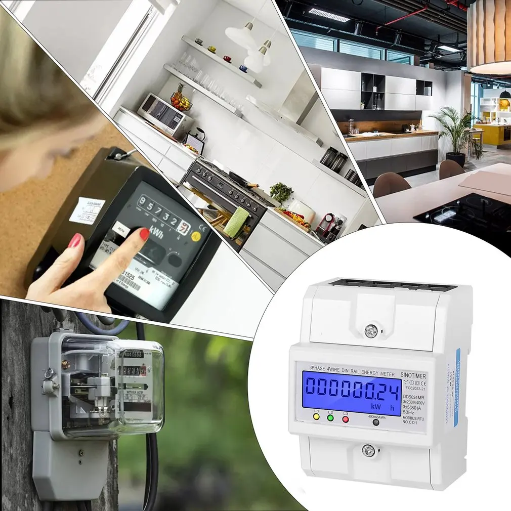 

Multifunctional RS485 Modbus 3 Phase 4 Wire Electronic Wattmeter Power Consumption Energy Meter 5-80A 380V AC 50Hz Backlight