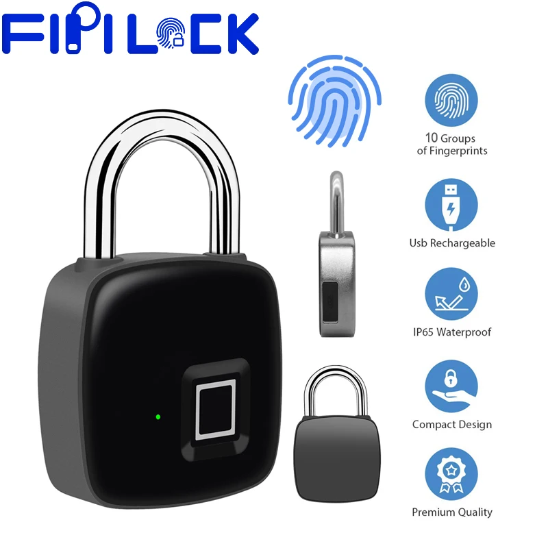 Fipilock перезаряжаемый Умный Замок без ключа отпечатков пальцев IP66 водонепроницаемый Противоугонный замок безопасности дверь Багаж Замок для чемодана