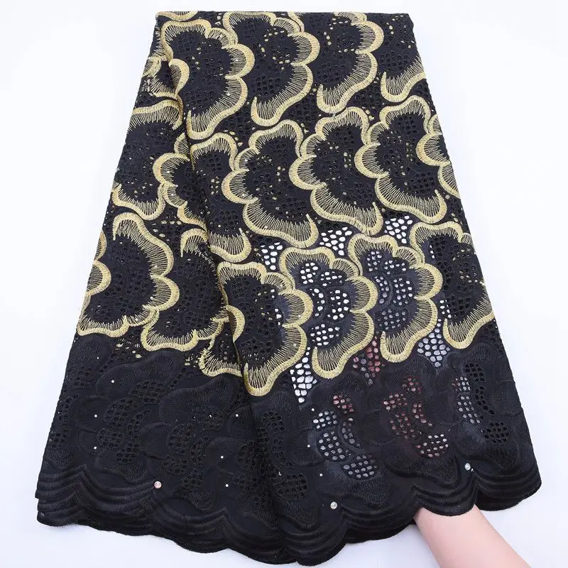 Черное и Золотое швейцарское хлопковое кружево в швейцарском стиле высокого