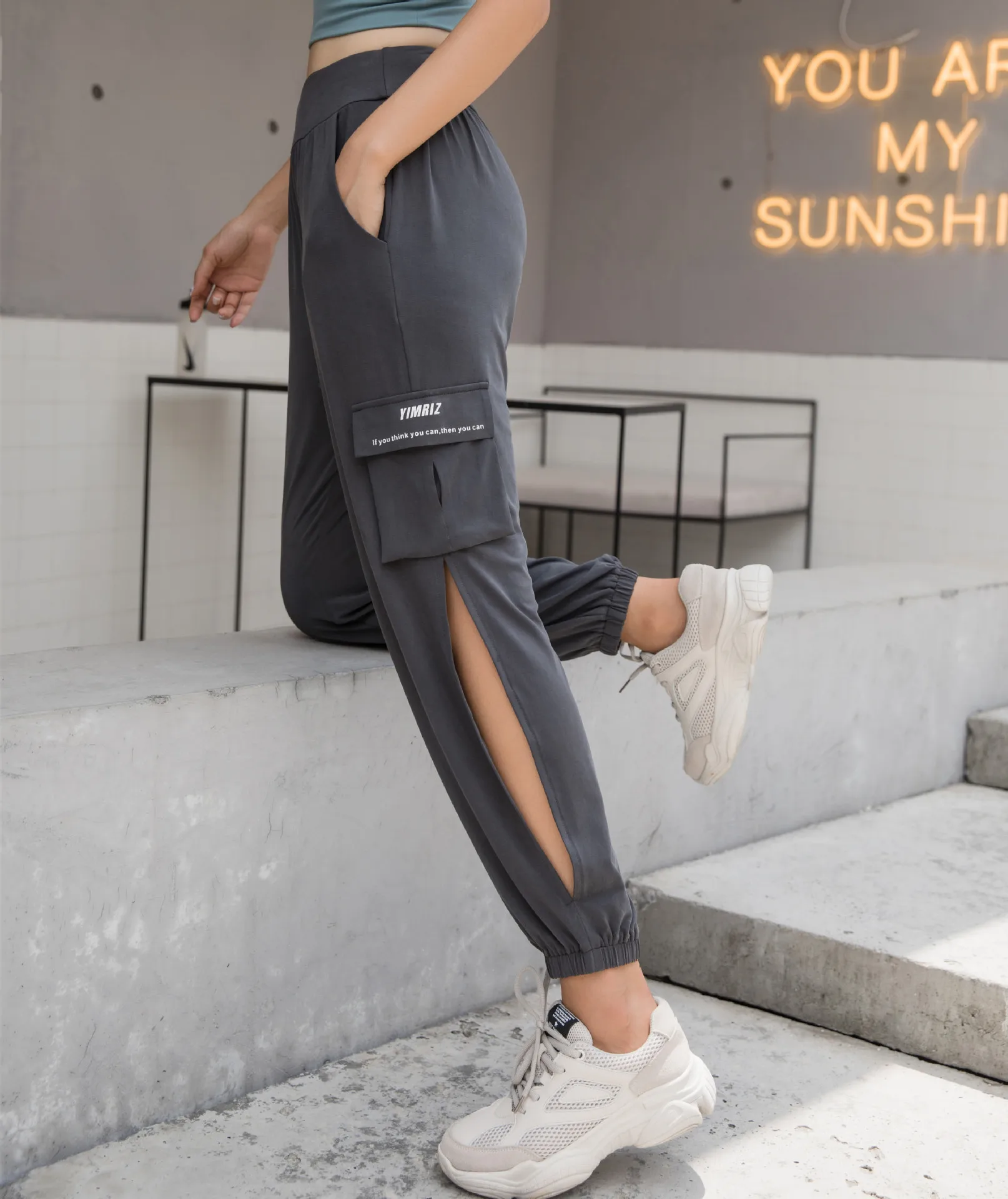 Фитнес Для женщин Спортивные штаны из кусков с рисунком Высокая Талия на резинке