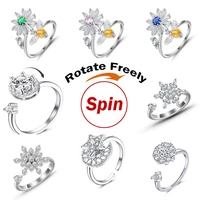 anxiety ring fidgets spinner rings for women men crystal sunflower rotate freely spinning anti stress accessories jewelry gift