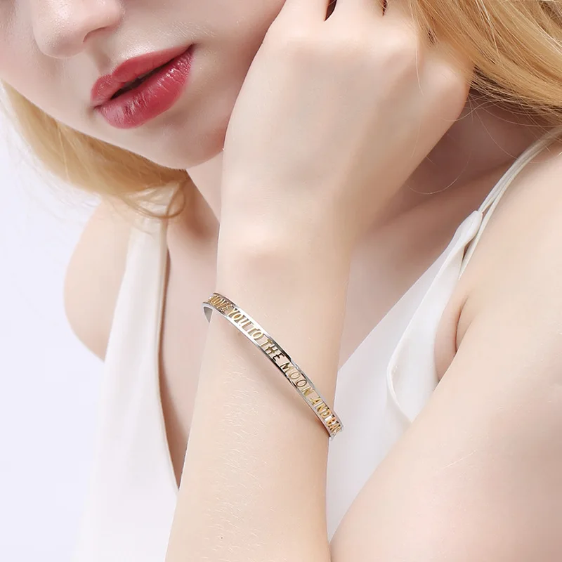 Polyhedplus индивидуальный титановый браслет с надписью I LOVE YOU TO THE MOON AND BACK для женщин и