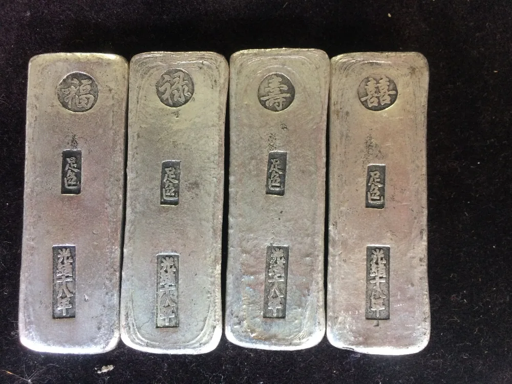 Китайская античная коллекция 4 шт. серебряные слизки FU XI LU SHOU Серебряный слиток