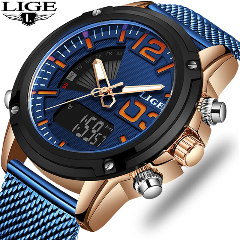 LIGE мужские s часы Топ люксовый бренд подарок спортивные кварцевые светодиодный