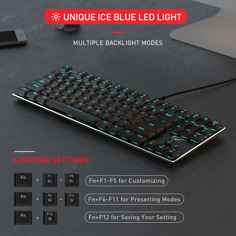 Havit игровая механическая клавиатура с подсветкой Проводная экстра-тонкая и