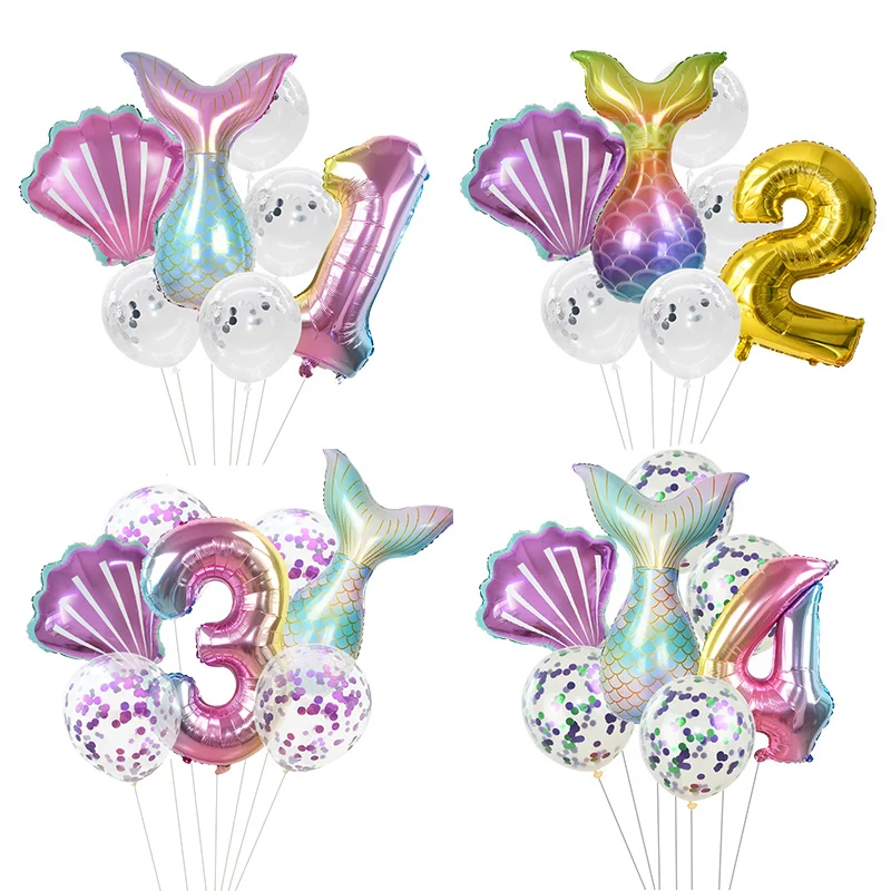 

Little Mermaid Party Balloons 32inch Number Foil Balloon Set Kids Birthday Party Decorations Baby Shower Favors Helium Globos
