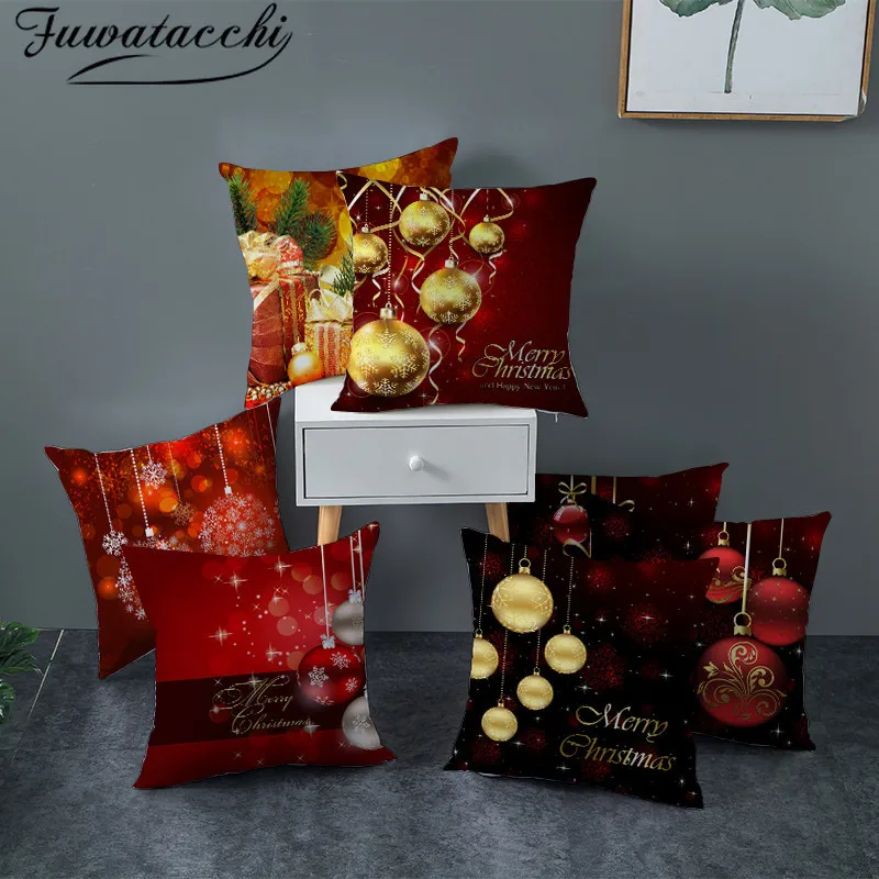 Fuwatacchi красный черный задний фон наволочки Новый Рождественский подарок колокол