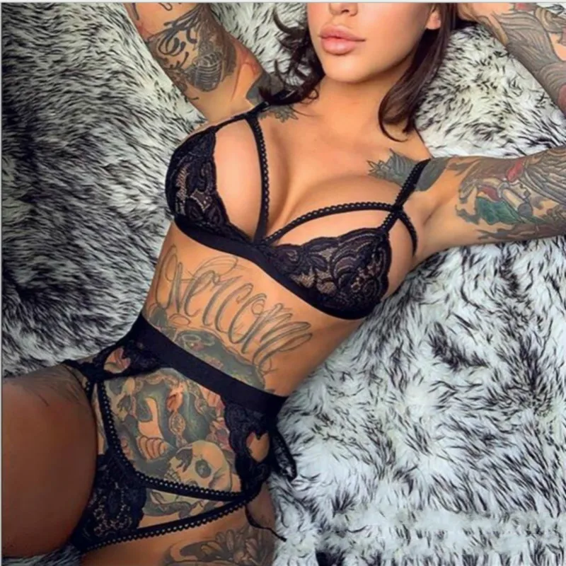 

BONJEAN Exotic Set Sexy Underwear for Women 2020 Lace Lingerie Bandage Intimates Lingerie for Female Three Piece Set BJ3281