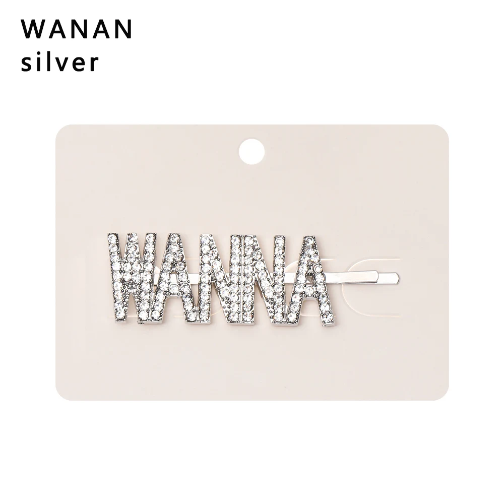 WANAN Silver 1 шт., заколки с серебряными кристаллами, блестящие стразы, заколки для волос с буквами, элегантные женские заколки для волос, аксессуары для укладки волос - Цвет: WANAN Silver