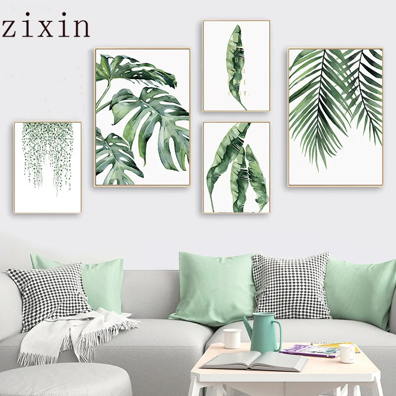 

Tropical Plants Canvas Monstera Banana Green Leaves Wall Art Print Poster Living Room Bedroom Modern Decorative PicturePainting