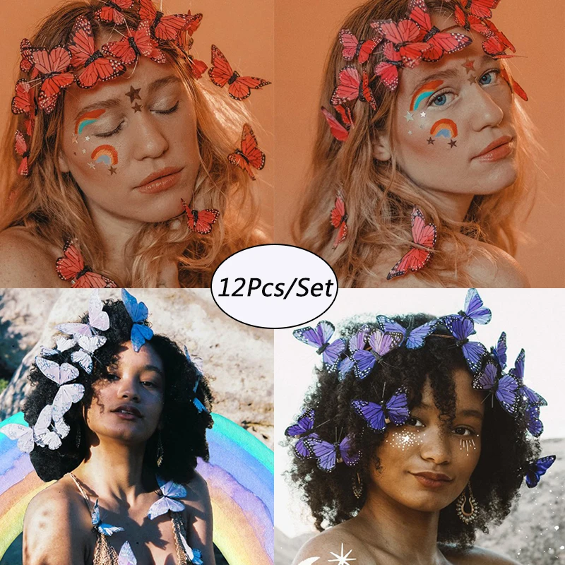 

12PC Multiple Easter Decoration Women Girls Hairpins 3D Double Butterfly for Girl Hair Clip Boutique Girls Hair Accessories