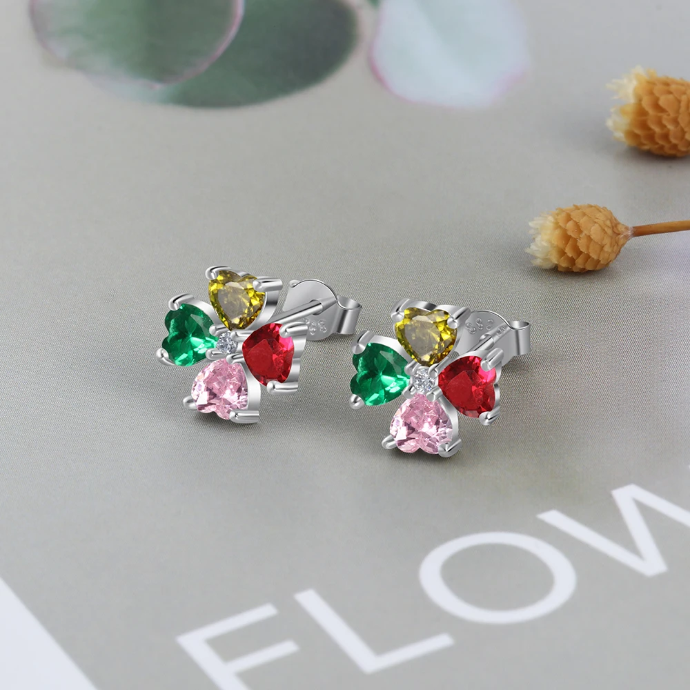 

Personalized Flower Stud Earrings for Women Girl Custom Cubic Zirconia Heart Birthstone Jewelry Accessories Gift for Her