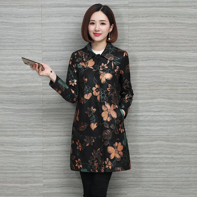 

Women 2020 Spring Autumn Real Leather Print Jackets Female Plus Size Genuine Sheepskin Outwears Ladies Fashion Loose Coats D142