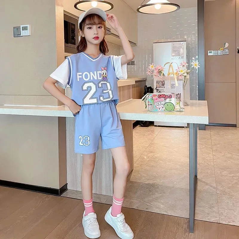 

Girls' suits, thin summer clothes, children's clothes, western style basketball sportswear, big girls' shorts, summer suits