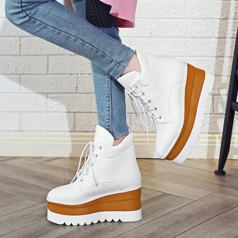 Белые женские высокие сапоги обувь на платформе сезон осень зима повседневные