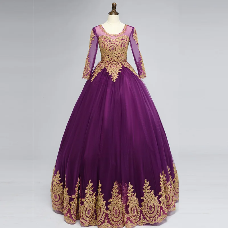 

2022 New Vintage Lace Purple Ball Gown Quinceanera Dresses Vestido De Novia Customized Plus Size Candy Color Prom Dress