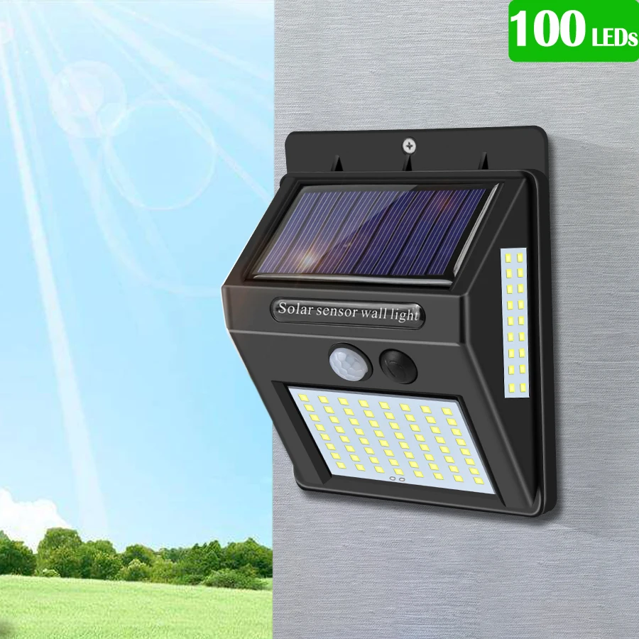 100 leds солнечный свет для крыльца Уличный настенный светильник IP65 PIR датчик
