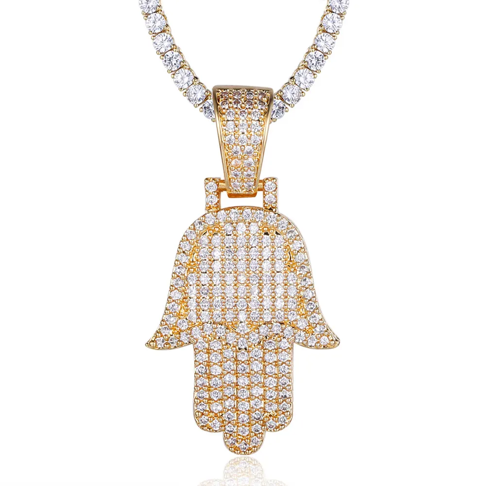 

100% микро Цирконий хип-хоп супер блестящий кулон рука Хамса ожерелье для мужчин ювелирные изделия оптовая продажа Подарок Пользовательский ...