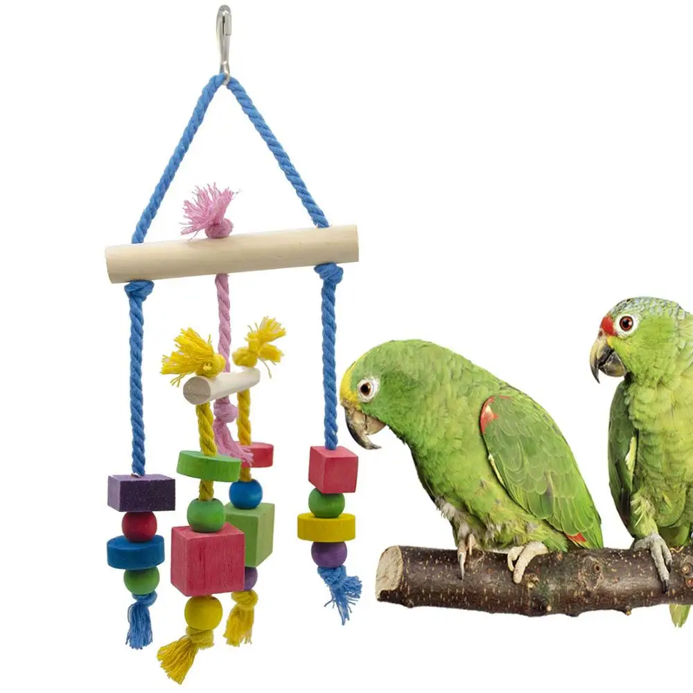 Игрушка попугай птица игрушка хлопковая веревка баланс цвет деревянный блок