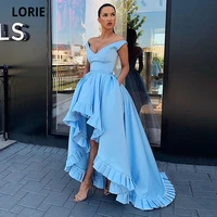 lorie highlow satin evening dresses long prom party gowns with lacing packet plus size custom made 2020 blue celebrity dresses