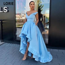 LORIE High/Low Satin Evening Dresses Long Prom Party Gowns with Lacing Packet Plus Size Custom Made 2020 Blue Celebrity Dresses (2)