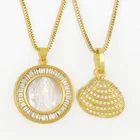 Ожерелье FLOLA женское с кубическим цирконием, круглое, с подвеской в виде ракушки, с золотыми кристаллами