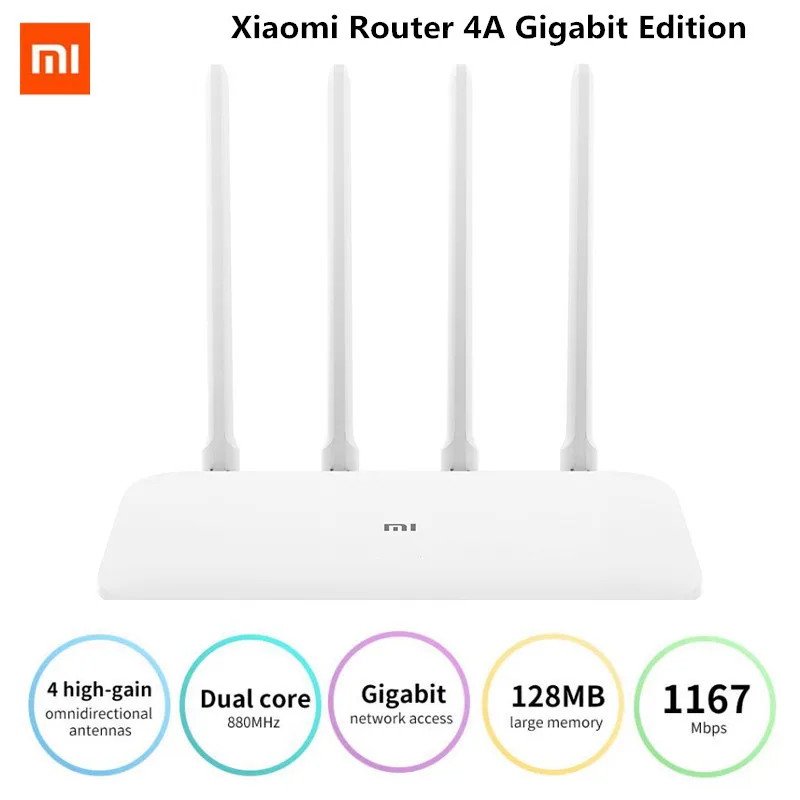 

Xiaomi Mi Router 4A Gigabit Version 100M 2.4GHz 5GHz WiFi 16M ROM 128MB DDR3 High Gain 4 Antennas APP Control Network Extender