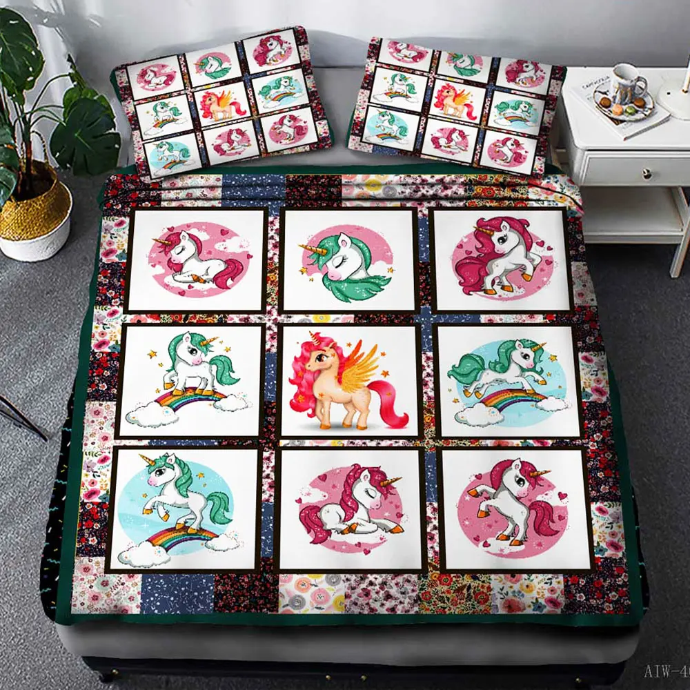 

В виде единорога из мультфильма, набор стеганых одеял для Постельное белье King пододеяльник Girly домашний текстиль постельное бельё 3 шт. Прям...