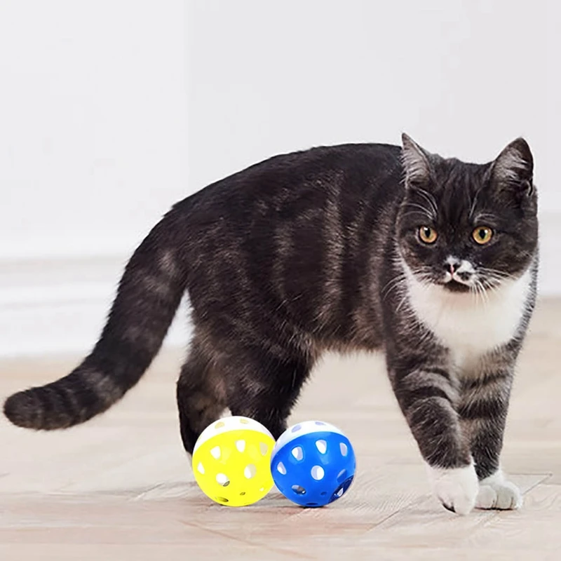 

5PCS Random Color Cat Bell Ball 1.7in Interactive Hollow Out Cat Ball Toy Cat Chase Toy Cat Small Ball Toy Funny Playing Toy