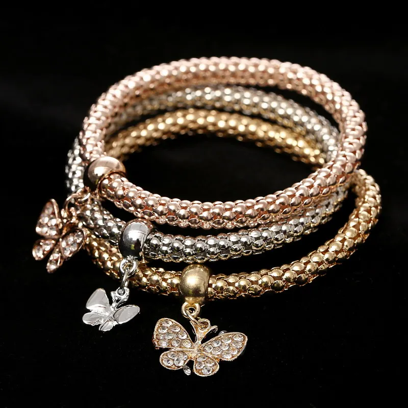 3 шт./компл. с кристальной совой; сердечка Браслеты& Bangles, золото/покрытый серебром Слон Подвески в виде якоря Стразы Браслеты для Для женщин