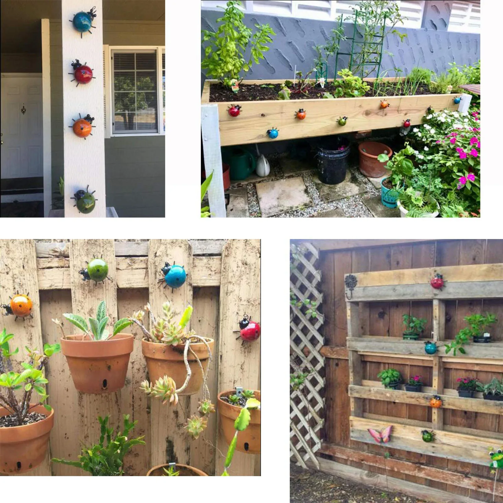 Металлические садовые Wall Art декоративный набор из 4 милой божьей коровки на