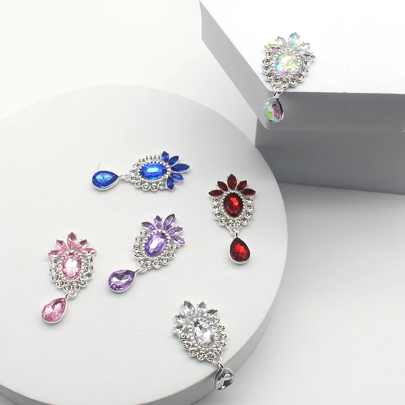 

5pcs/Lot Silver 25mm*50mm Sewing Rhinestone Pendants Buttons for Wedding Decoration Metal Brooch Hair Bow DIY Jewelry Craft