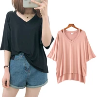 summer modal v neck short sleeved t shirt large size womens loose and thin mm200 kg bottoming shirt top