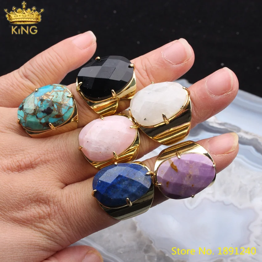 5 шт. открытые Регулируемые кольца из бирюзы с золотистой линией золотые