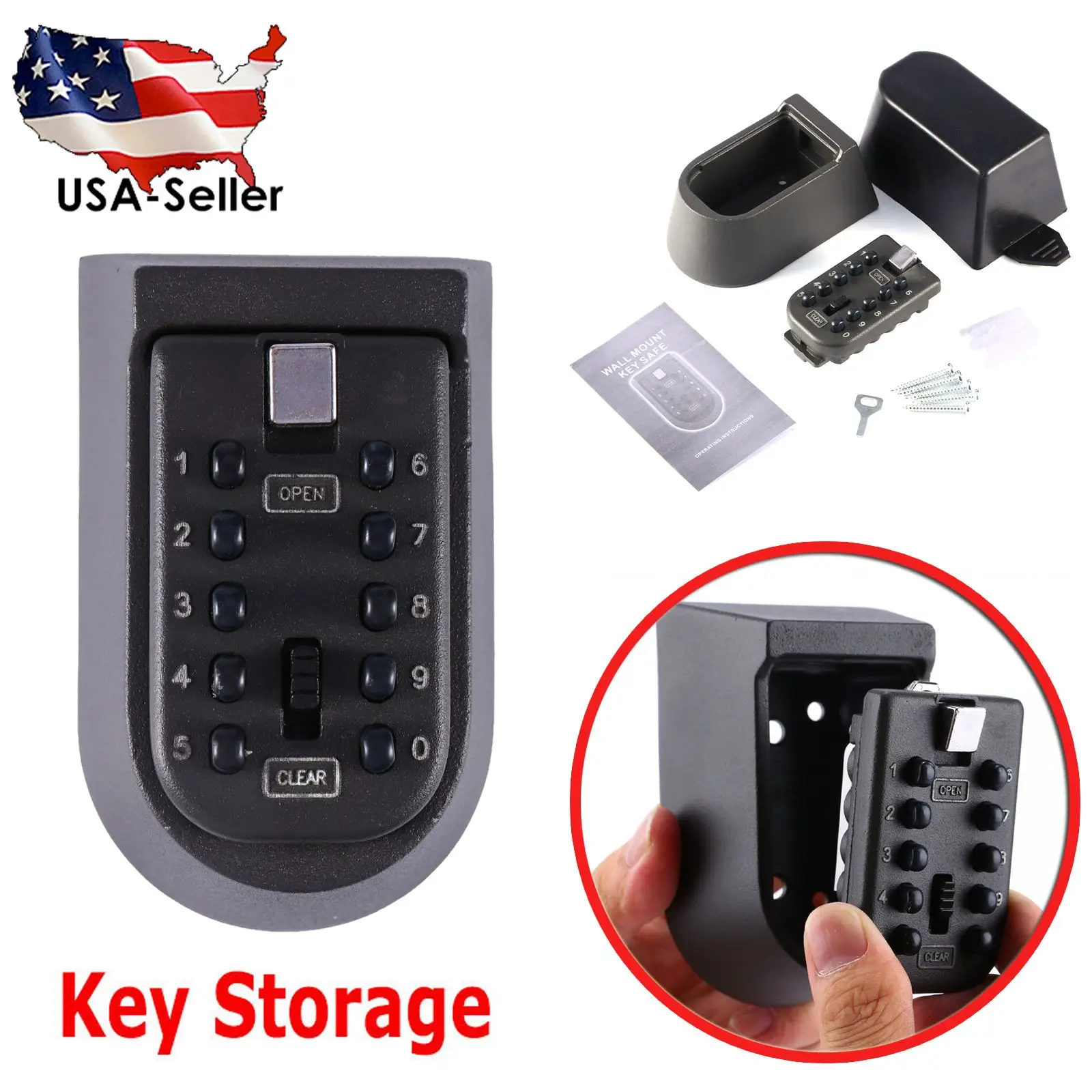 

10 Digit Combination Hide Key Lock Box Storage Wall Mount Security Outdoor Case