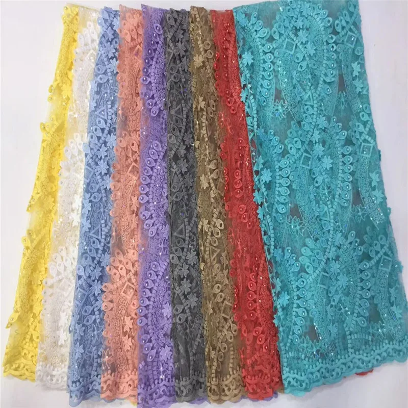2020 Latest French Nigerian Lace Fabric High Quality Embroidered Tulle African sequins Laces Wedding | Дом и сад