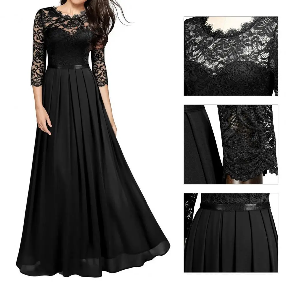 

Beautiful Holiday Dress 3/4 Sleeve Pleated Large Hem Pleated Large Hem Maxi Dress Women Dress Party Dress