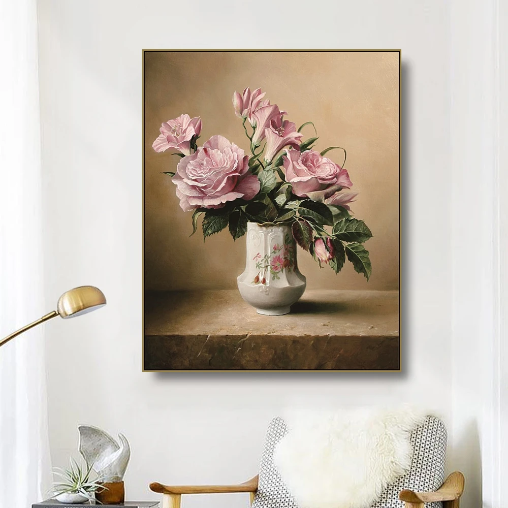 

Retro Flowers Still Life Canvas Painting Wall Art Posters Prints Living Room Restaurant Decoration Wall Pictures Home Art Decor