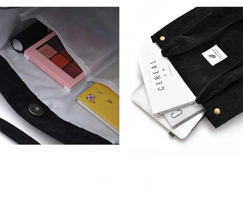 

Women Corduroy Shopping Bag Female Canvas Cloth Shoulder Bag Environmental Storage Handbag Reusable Foldable Eco Grocery Totes