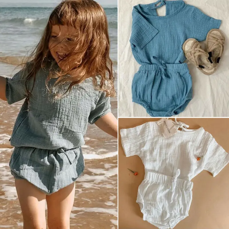 2020 Newest Hot Newborn Infant Kids Baby Boy Girl Clothes Cotton&ampLinen Tops T-Shirts+Shorts Pants 2pcs Summer Outfits Set | Детская